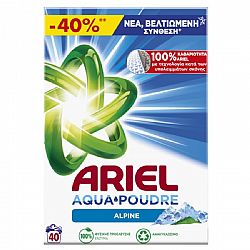ARIEL AQUA POUDRE ΑΠΟΡΡΥΠΑΝΤΙΚΟ ΠΛΥΝΤΗΡΙΟΥ ΡΟΥΧΩΝ ΣΚΟΝΗ ALPINE 40 ΠΛΥΣΕΙΣ 2,6kg