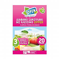 OPEN CARE FOOD BAGS WITH ZIPPER 3lt 20pcs