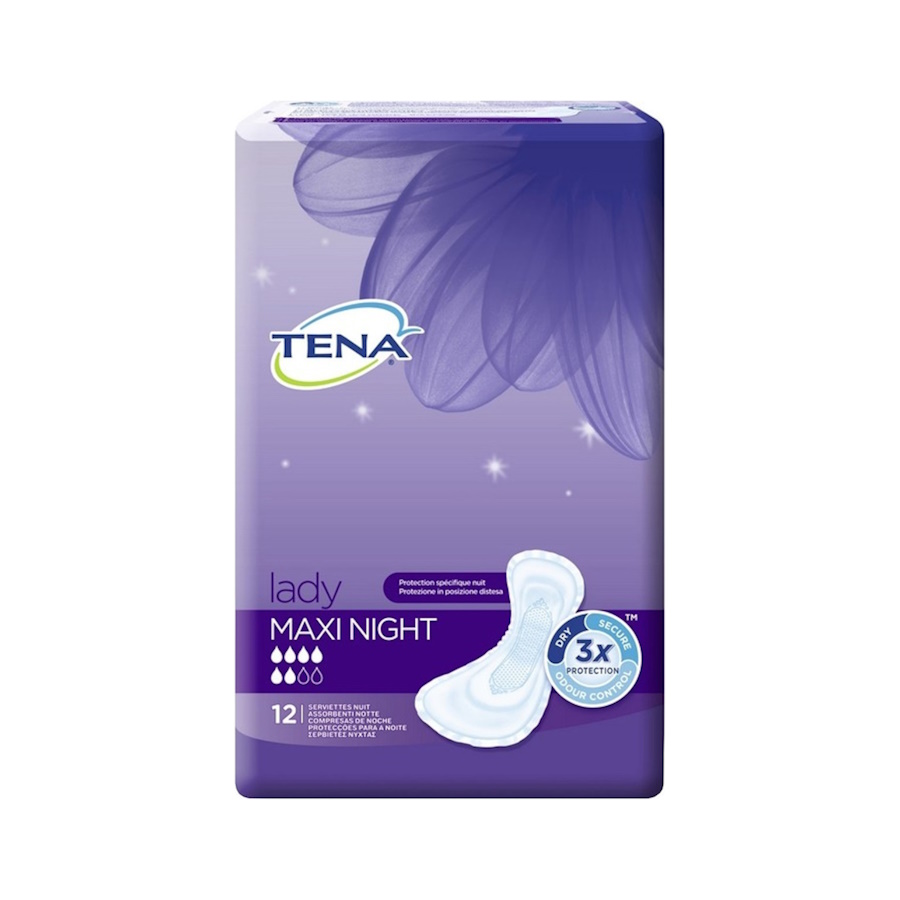TENA LADY MAXI NIGHT Γυναικείες Σερβιέτες ΑΚΡΑΤΕΙΑΣ ΑΥΞΗΜΕΝΗΣ ΡΟΗΣ 6 ΣΤΑΓΟΝΕΣ 12τεμ