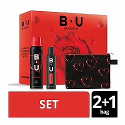 B.U. HEARTBEAT DEODORANT BODY SPRAY 150ml, EAU DE TOILETTE 50ml & THE BEAUTY BAG