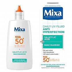 MIXA DAILY UV FLUID ANTI-IMPERFECTION ΛΕΠΤΟΡΡΕΥΣΤΗ ΑΝΤΗΛΙΑΚΗ ΚΡΕΜΑ ΠΡΟΣΩΠΟΥ ΚΑΤΑ ΤΩΝ ΑΤΕΛΕΙΩΝ ΜΕ ΣΑΛΙΚΥΛΙΚΟ ΟΞΥ & ΝΙΑΣΙΝΑΜΙΔΗ SPF50+ 40ml