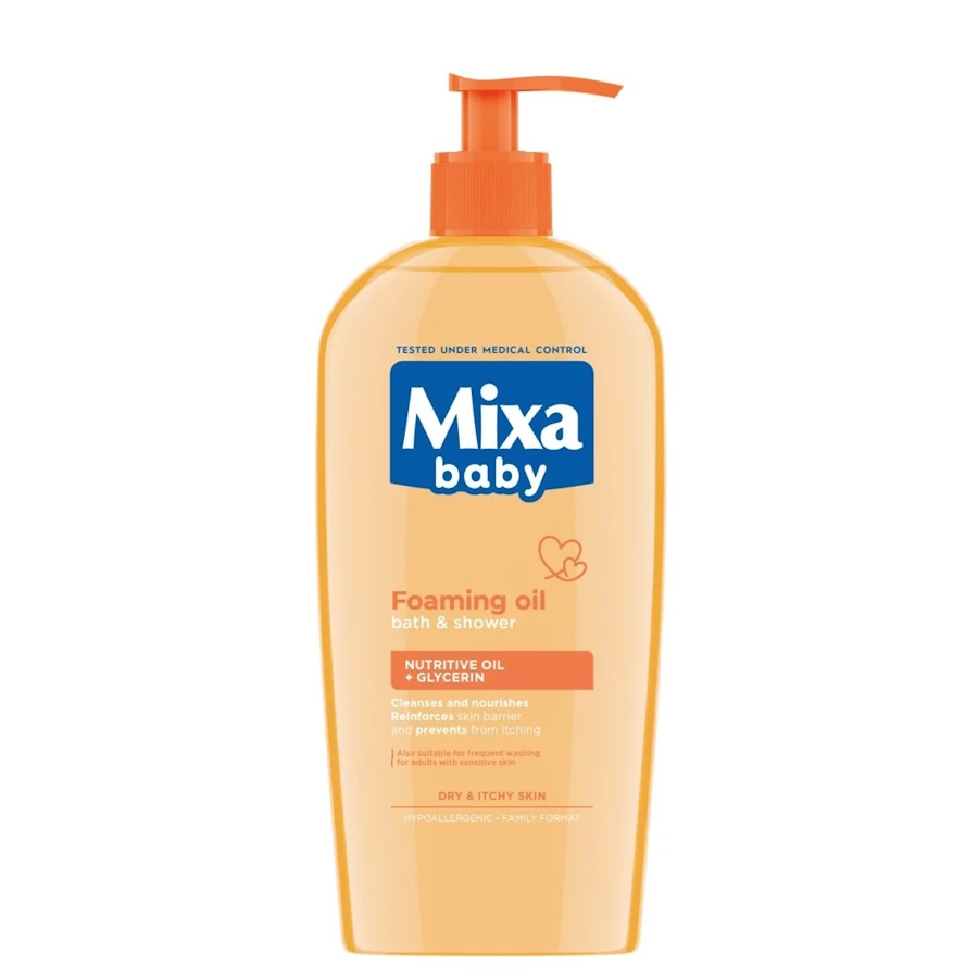 MIXA BABY FOAMING OIL BATH & SHOWER ΘΡΕΠΤΙΚΟ ΛΑΔΙ ΚΑΘΑΡΙΣΜΟΥ ΜΕ ΓΛΥΚΕΡΙΝΗ ΓΙΑ ΞΗΡΗ ΕΠΙΔΕΡΜΙΔΑ 400ml