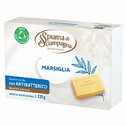 SPUMA DI SCIAMPAGNA SAPONE SOLIDΟ MARSIGLIA ΜΠΑΡΑ ΦΥΣΙΚΟΥ ΣΑΠΟΥΝΙΟΥ ΜΑΣΣΑΛΙΑΣ ΜΕ ΑΝΤΙΒΑΚΤΗΡΙΔΙΑΚΗ ΔΡΑΣΗ 125g