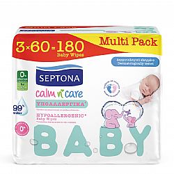 SEPTONA BABY ΜΩΡΟΜΑΝΤΗΛΑ CALM N CARE ΥΠΟΑΛΛΕΡΓΙΚΑ 99% ΝΕΡΟ ΧΩΡΙΣ ΑΡΩΜΑ 3x60τεμ.
