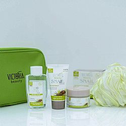 VICTORIA BEAUTY SNAIL EXTRACT DAY CREAM 50ml,MICELLAR WATER 100ml,HAND CREAM 50ml.FREE BATH SPONGE GIFT SET 