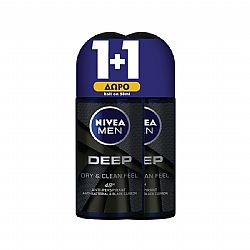 NIVEA MEN DEEP DRY & CLEAN FEEL ΑΠΟΣΜΗΤΙΚΟ 48H ROLL-ON 2 X 50ml