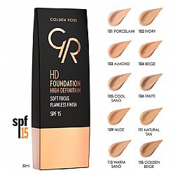 GOLDEN ROSE HD FOUNDATION FLAWLESS FINISH SPF15 No108 WARM BEIGE 30ml